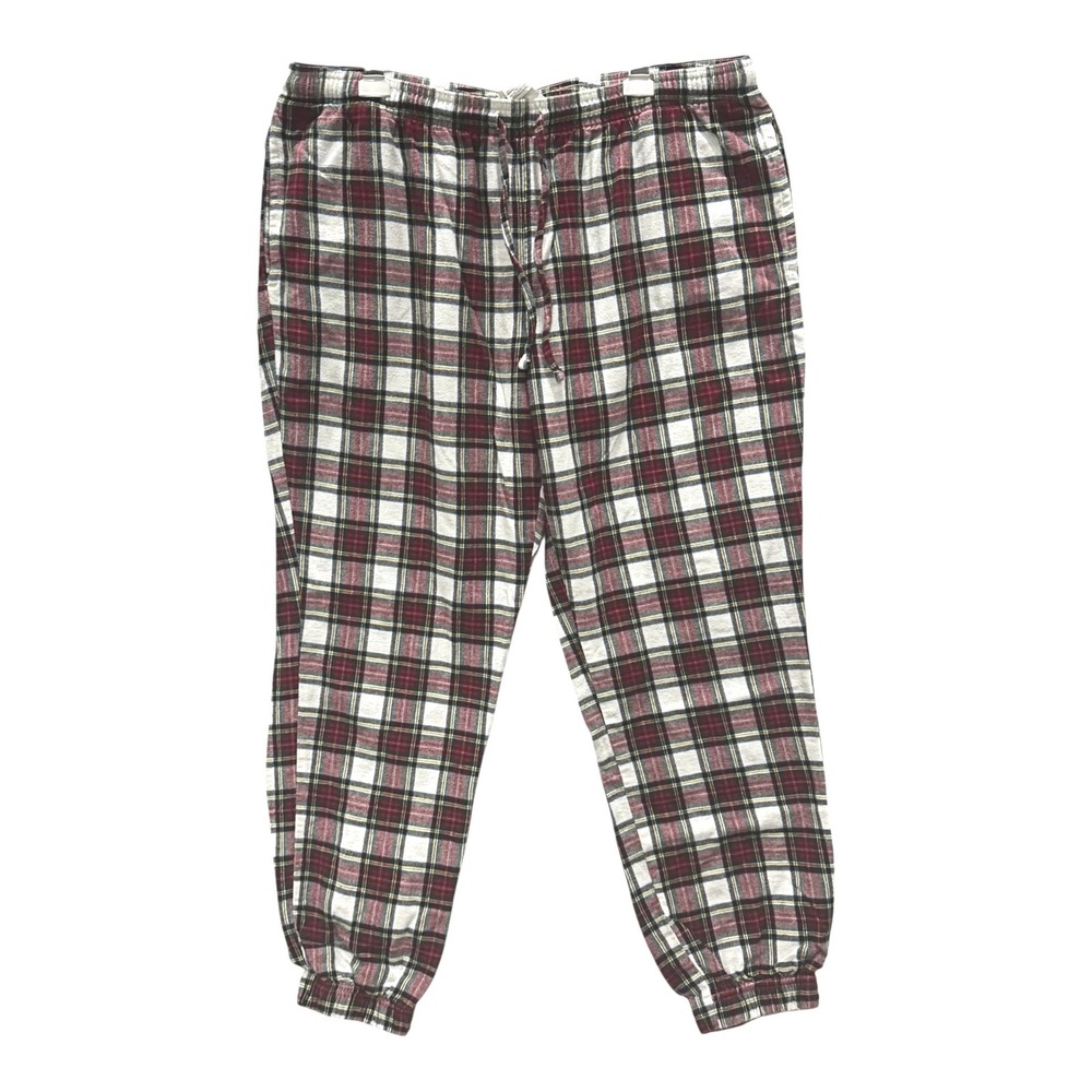 LL Bean Mens Flannel Pajama Pants XL 32 Red White Plaid Jogger Sleepwear 516380